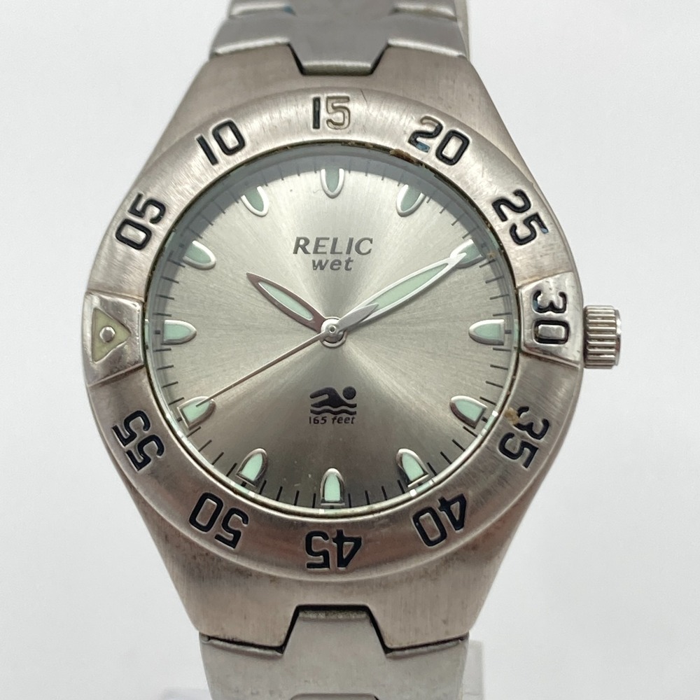 Relic Wet Women's Watch 30mm Silver Tone Gray Dial Rotating Bezel New Battery 7"